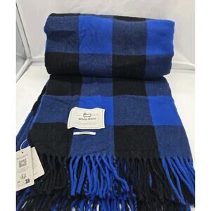 NWT Woolrich Blue Black Buffalo Check Plaid Wool Throw Blanket Made in Italy
